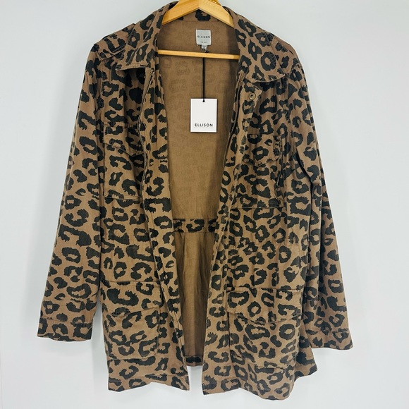 NEW Ellison Leopard Print Zip Up Utility Jacket Adjustable Drawstring Size S - Picture 10 of 12